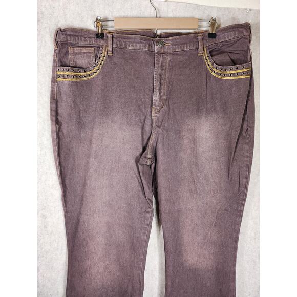 HOT IN HOLLYWOOD Women's Brown Gold Embellishments Western Boho Jeans SZ 22W - Picture 3 of 8